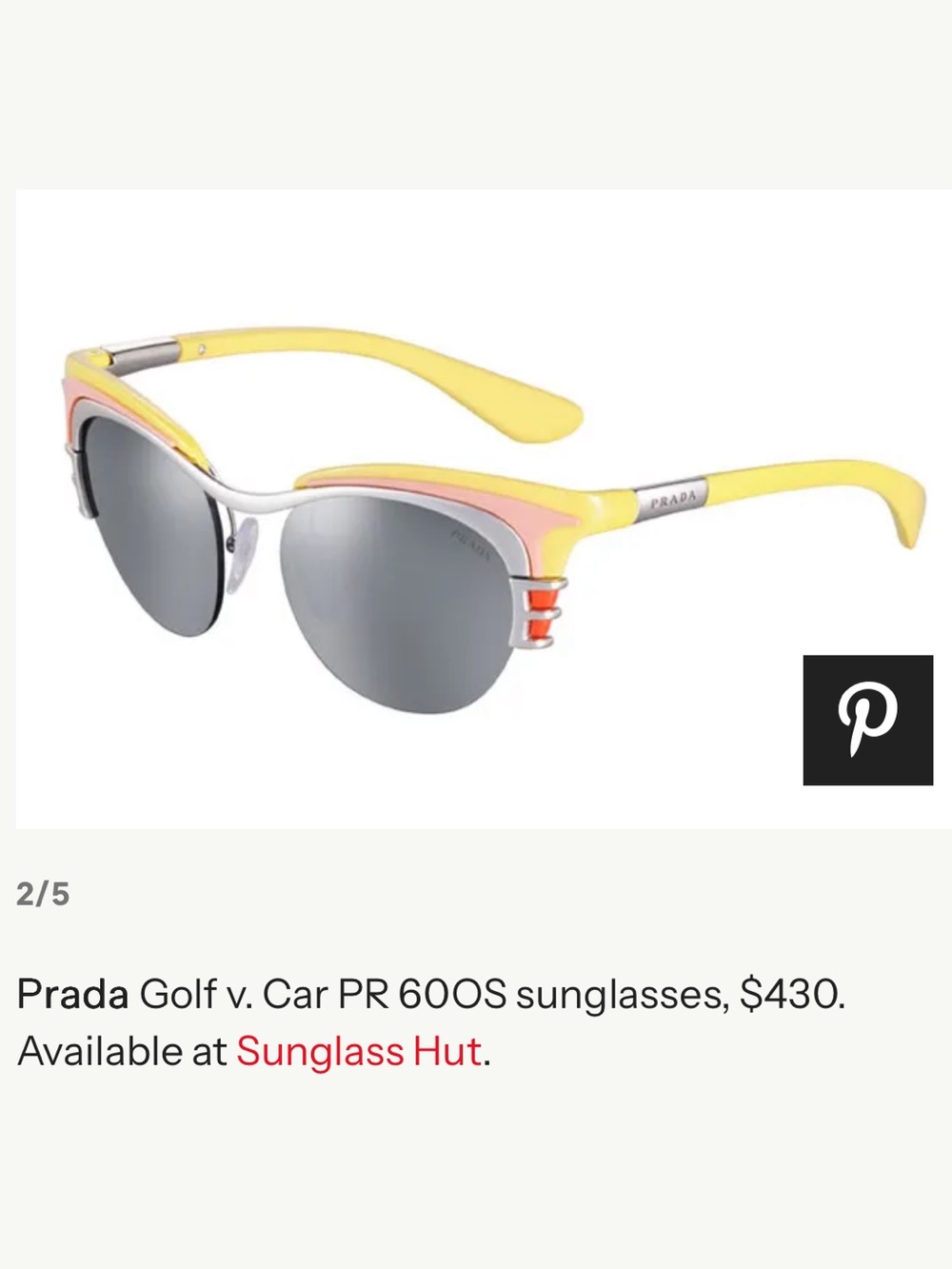 Designer Prada, yellow sunglasses